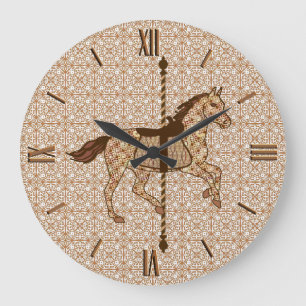 Carousel Horse - Chocolate Brown and Tan Large Clock