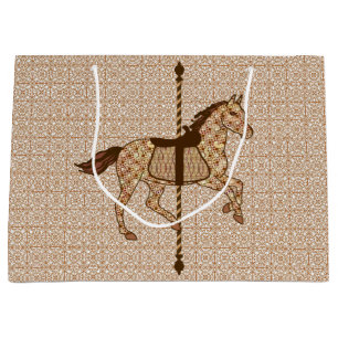 Carousel Horse - Chocolate Brown and Tan Large Gift Bag