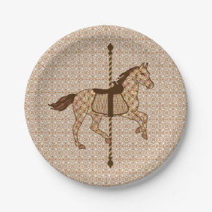 Carousel Horse - Chocolate Brown and Tan Paper Plate