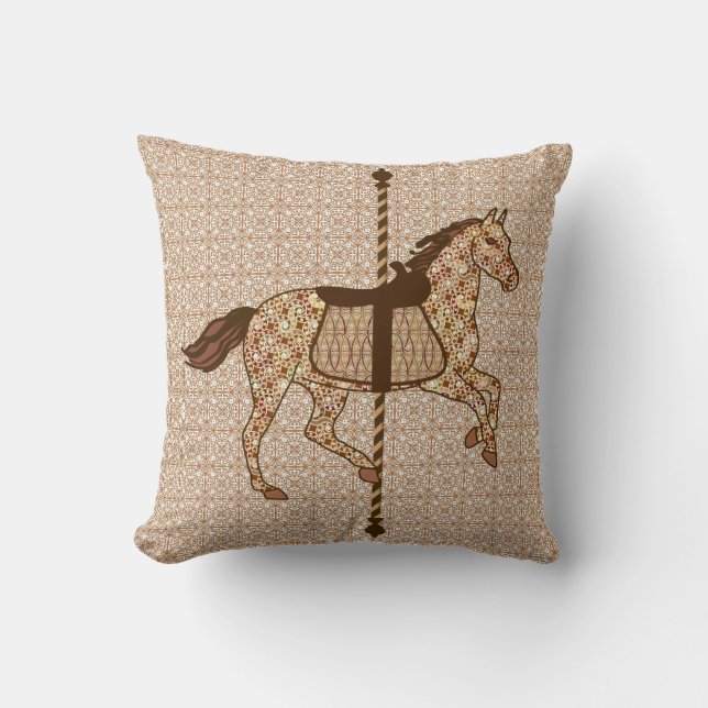 Carousel Horse - Chocolate Brown and Tan Throw Pillow (Front)