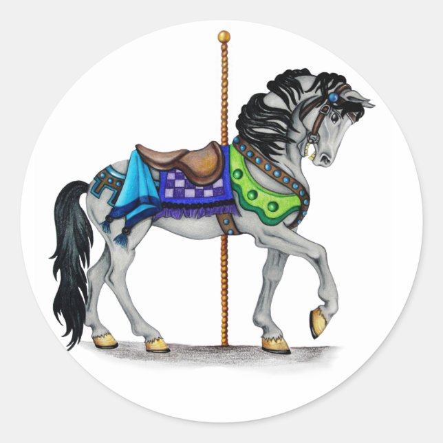 Carousel Horse Classic Round Sticker (Front)
