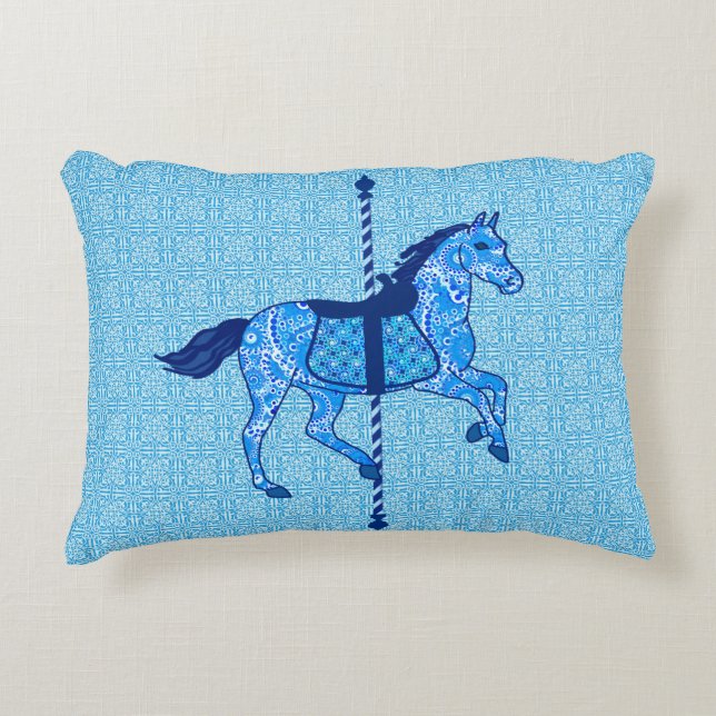 Carousel Horse - Cobalt and Sky Blue Accent Pillow (Front)