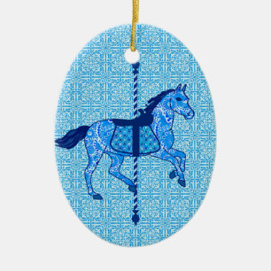 Carousel Horse - Cobalt and Sky Blue Ceramic Ornament