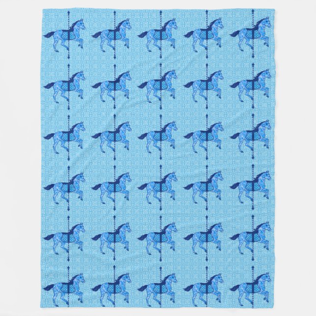 Carousel Horse - Cobalt and Sky Blue Fleece Blanket (Front)