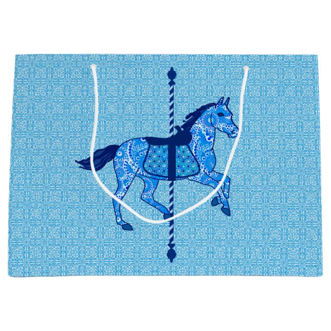 Carousel Horse - Cobalt and Sky Blue Large Gift Bag (Front)