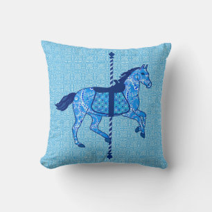 Carousel Horse - Cobalt and Sky Blue Throw Pillow