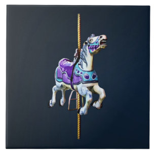 Carousel Horse Dressed in Lavender and Blue Tile