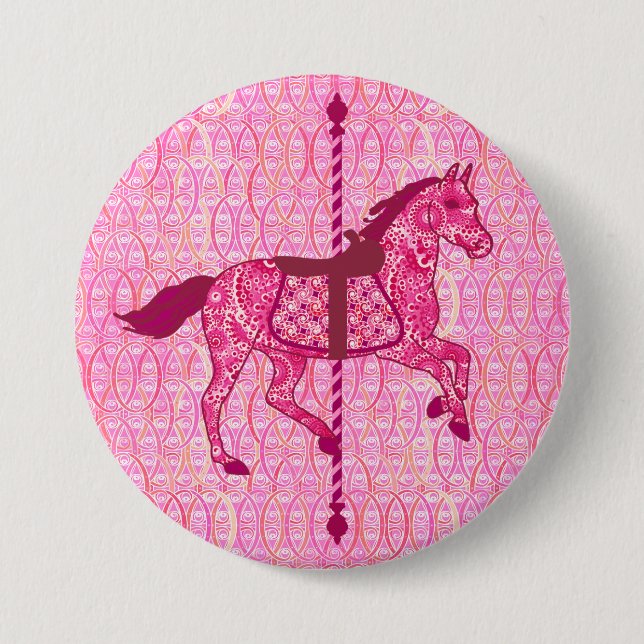 Carousel Horse - Fuchsia Pink 3 Inch Round Button (Front)