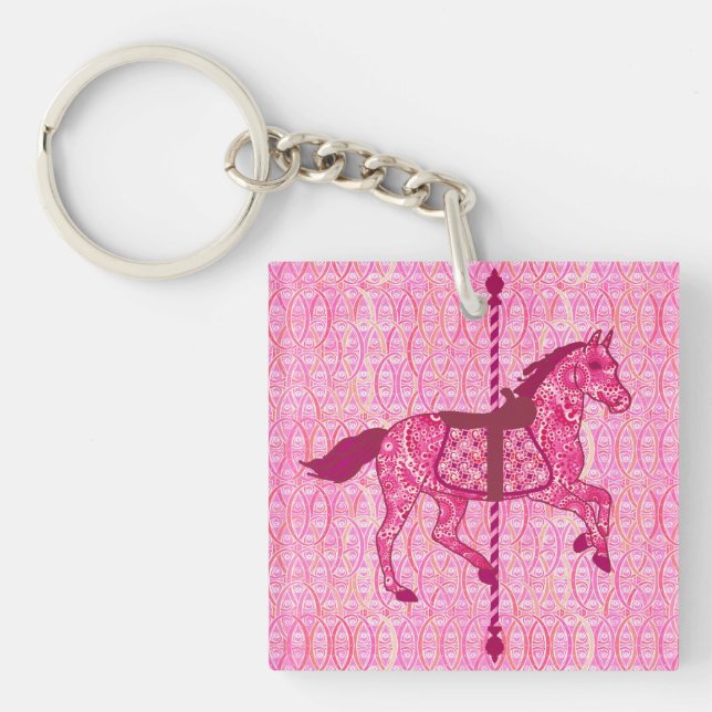 Carousel Horse - Fuchsia Pink Keychain (Front)
