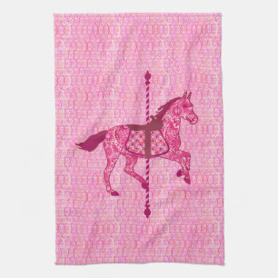 Carousel Horse - Fuchsia Pink Kitchen Towel