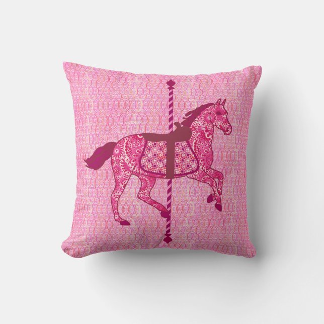 Carousel Horse - Fuchsia Pink Throw Pillow (Front)