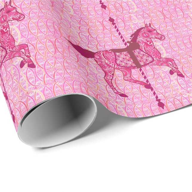 Carousel Horse - Fuchsia Pink Wrapping Paper (Roll Corner)
