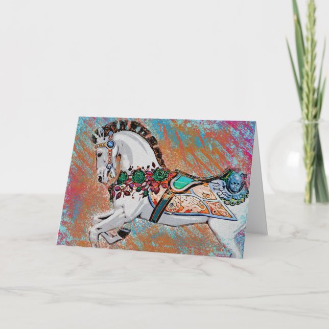 Carousel Horse Greeting Card - Colourful Merry (Front)
