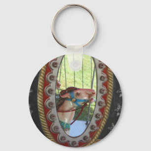 Carousel Horse In Mirror Black White Keychain