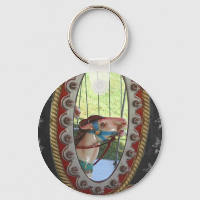 Carousel Horse In Mirror Black White Keychain (Front)