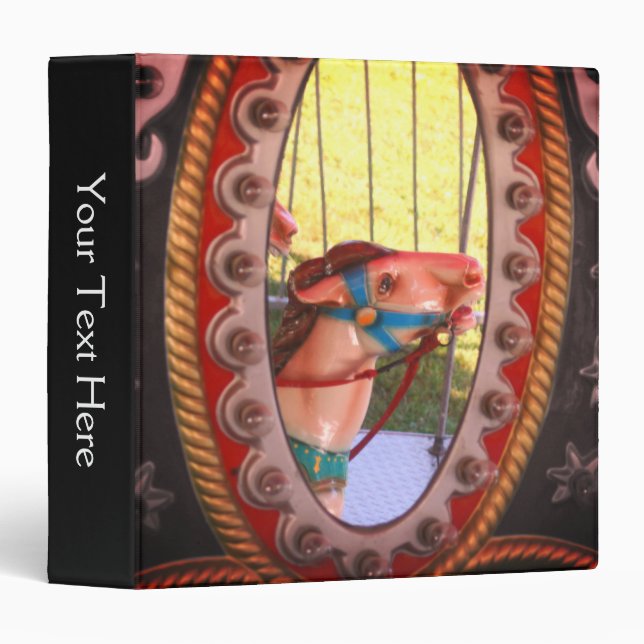 Carousel Horse In Mirror Black White Personalized Binder (Front/Spine)