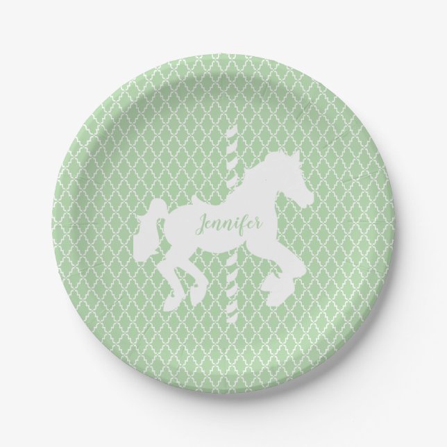 Carousel Horse Pattern Your  Colours  Paper Plate (Front)