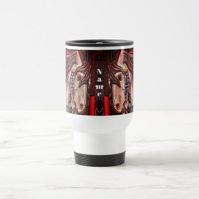 Carousel Horse Pencil Art Personalized  Travel Mug (Center)