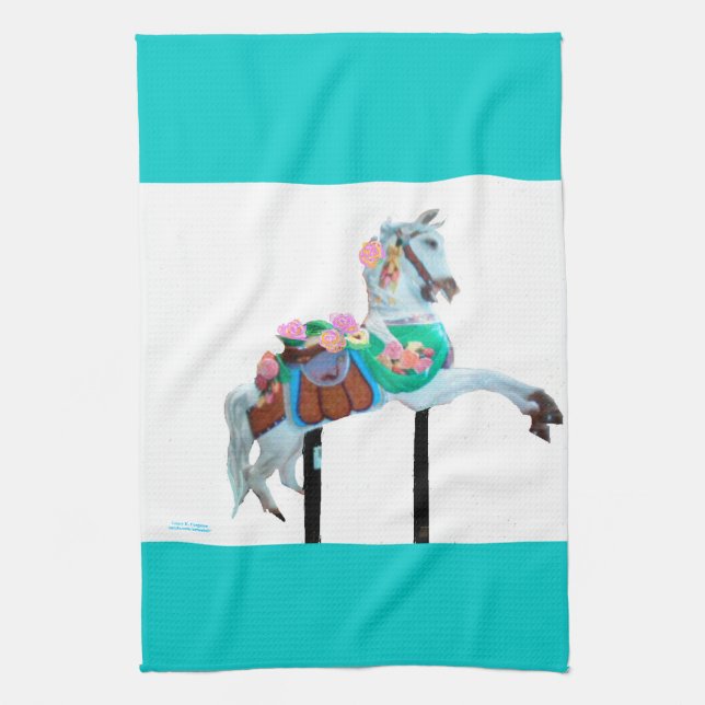 "CAROUSEL HORSE PERSONALIZED TOWEL" KITCHEN TOWEL (Vertical)
