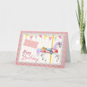 Carousel Horse (Pink) Birthday Card