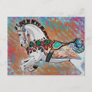 Carousel Horse Postcard - Colorful Merry Go Round