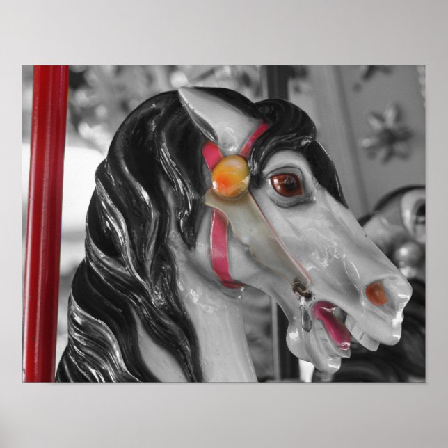 Carousel Horse Prancer Partial Colour Poster (Front)