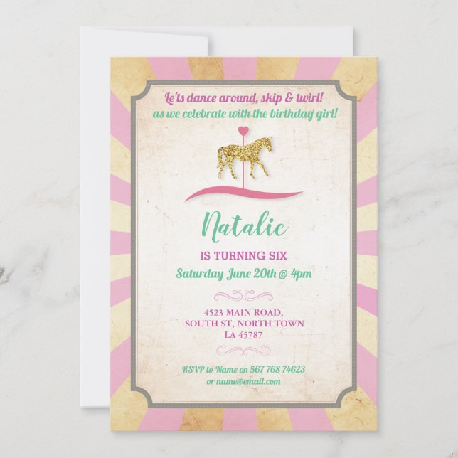 Carousel Horse Riding Party Invite Fair Birthday (Front)