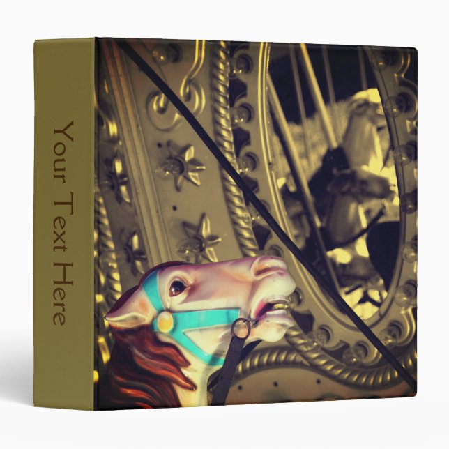 Carousel Horse Sepia Partial Colour Personalized Binder (Front/Spine)