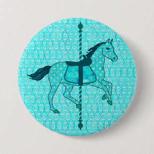 Carousel Horse - Turquoise and Aqua 3 Inch Round Button