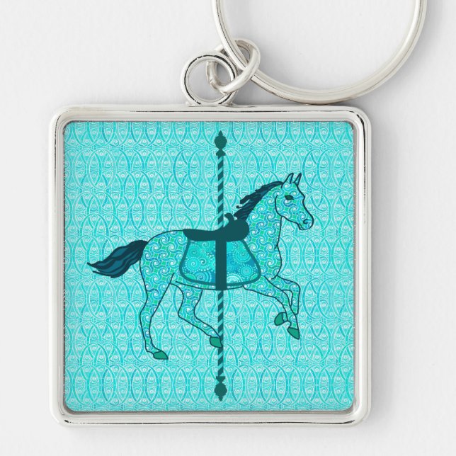 Carousel Horse - Turquoise and Aqua Keychain (Front)