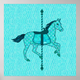 Carousel Horse - Turquoise and Aqua Poster