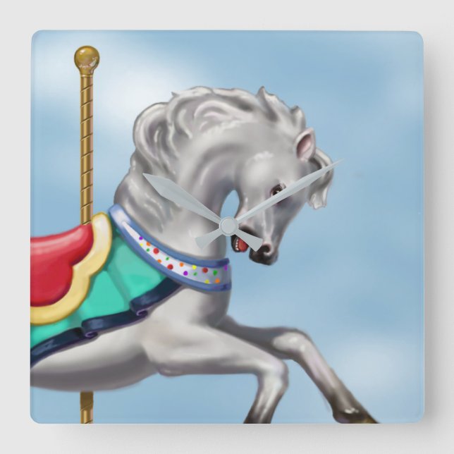 Carousel horse wall clock. square wall clock (Front)