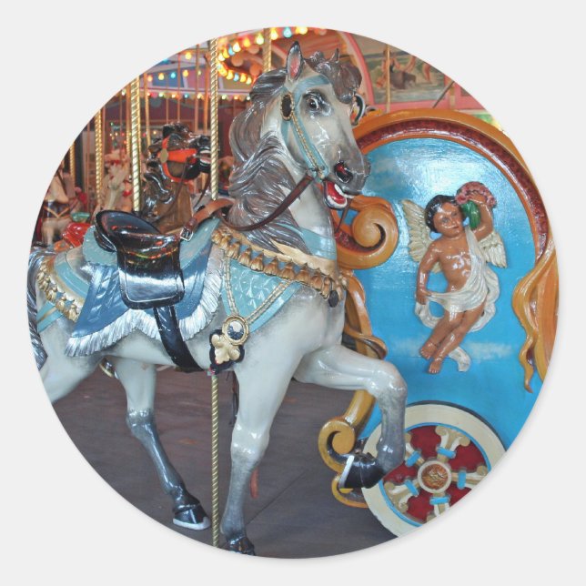 Carousel Horse with Cherub! Classic Round Sticker (Front)