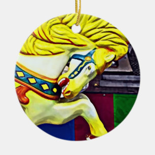 Carousel Horse With Yellow Mane Ceramic Ornament