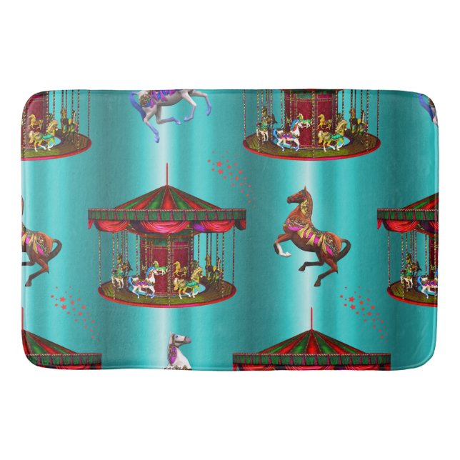 Carousel Horses on Blue Bath Mat (Front)