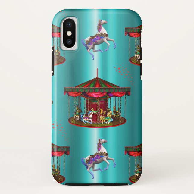 Carousel Horses on Blue Case-Mate iPhone Case (Back)