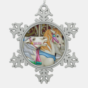 Carousel horses snowflake pewter christmas ornament