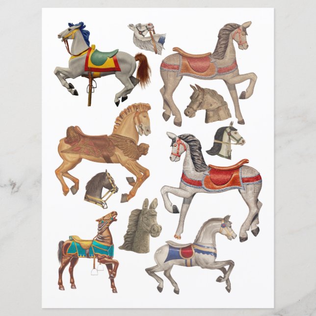 carousel horses watercolor art clipart collage  (Front)