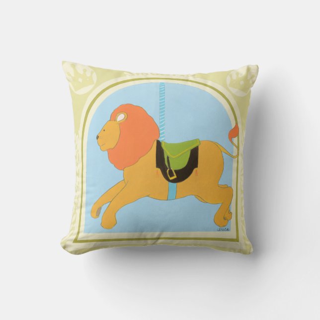 Carousel Lion by June Erica Vess Throw Pillow (Front)