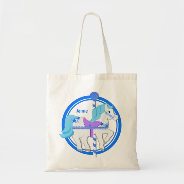 Carousel Pony Blue with Stars Tote Bag (Front)