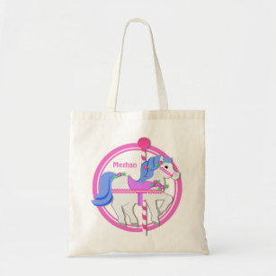 Carousel Pony Pink and Blue Tote Bag