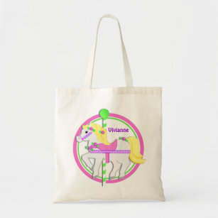Carousel Pony with Roses Pink and Green Tote Bag
