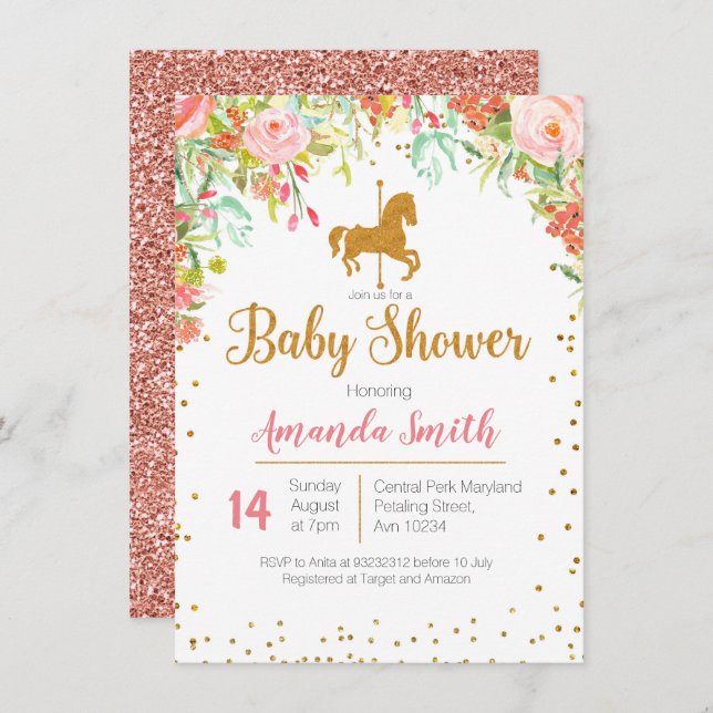 Carousel Rose Gold Baby Shower invitation (Front/Back)