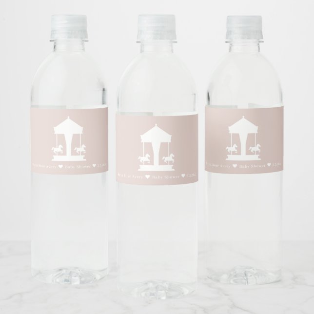 Carousel Soft Pink Floral Personalized Water Bottle Label (Bottles)
