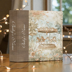 Carousel Watercolor  Neutral Beige Baby Photos Binder