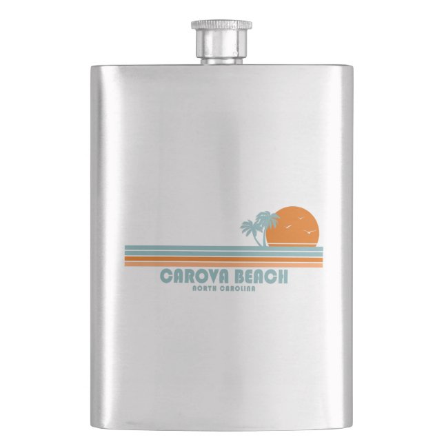 Carova Beach North Carolina Sun Palm Trees Hip Flask (Front)