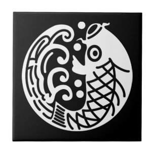 Carp and wave ceramic tile