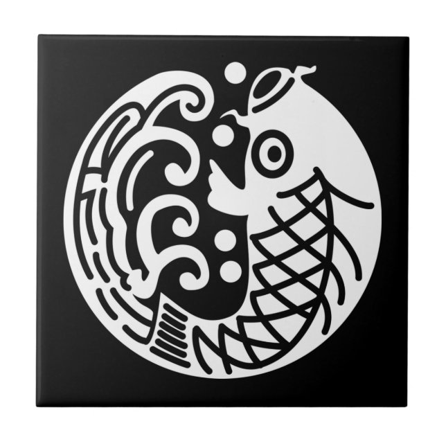 Carp and wave ceramic tile (Front)