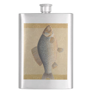 Carp fish fishing painting freshwater drawing hip flask