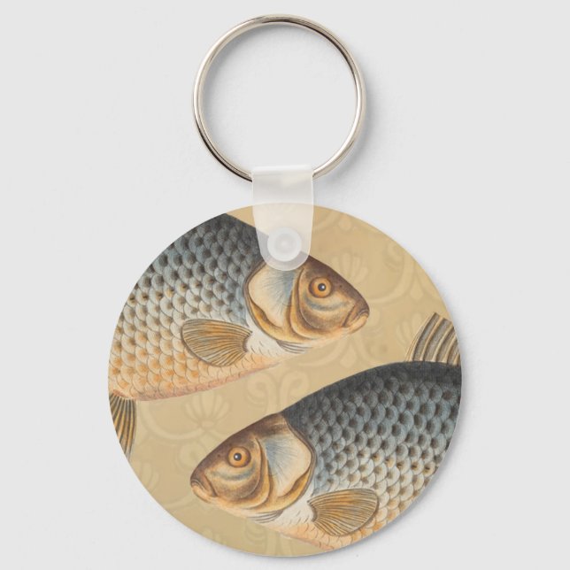 Carp fish fishing painting freshwater drawing  keychain (Front)